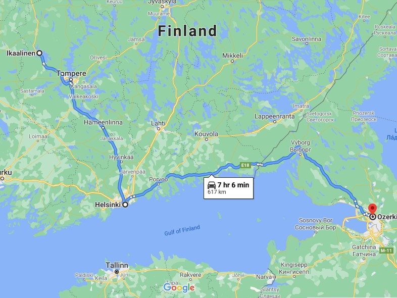 Карта: Икаалинен – Хельсинки – Петербург
