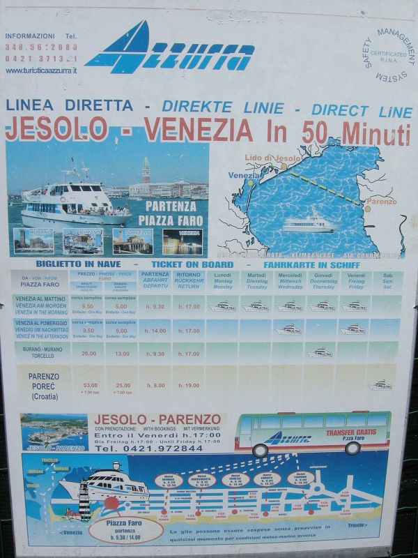 Расписание движения катера из Лидо-ди-Езоло в Венецию