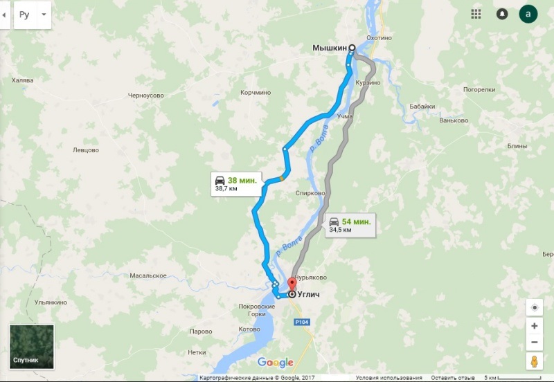 Карта маршрута Углич – Мышкин