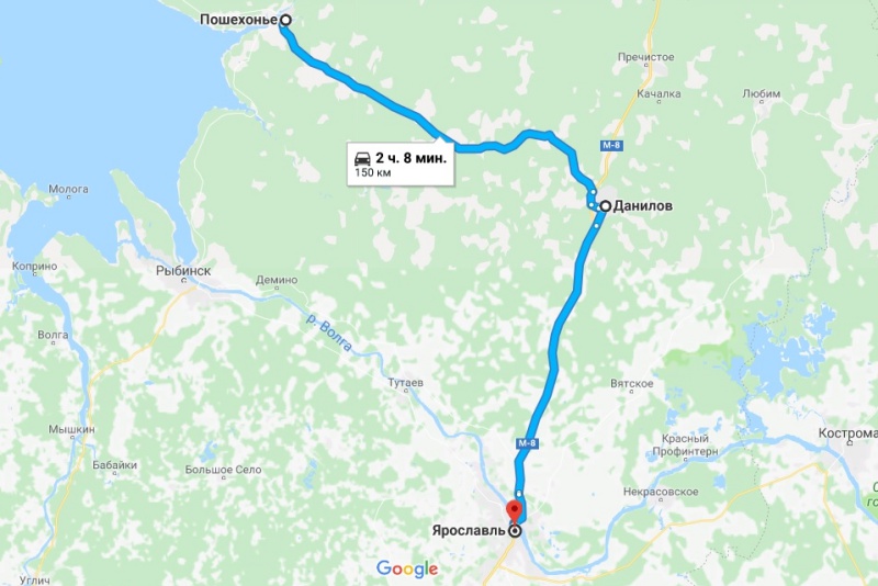 Карта дороги Пошехонье – (Данилов) – Ярославль