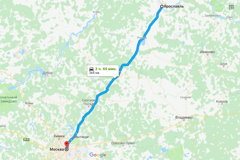 Карта дороги Ярославль – Москва